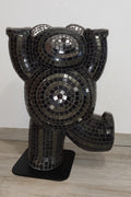 Sculpture mosaïque ours noir et argenté – art déco fait main en mosaïque & verre – pièce unique pour intérieur / extérieur / jardin