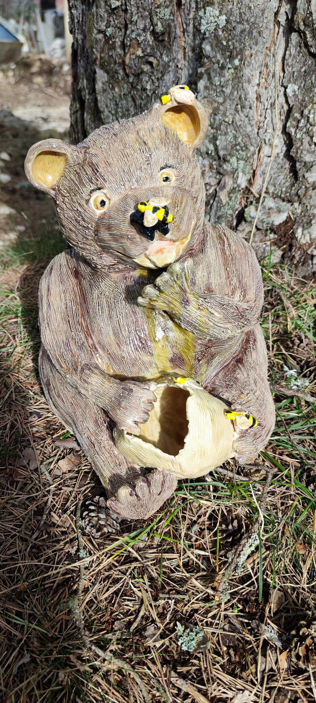 ours en faïence émailler-pot de miel -abeille