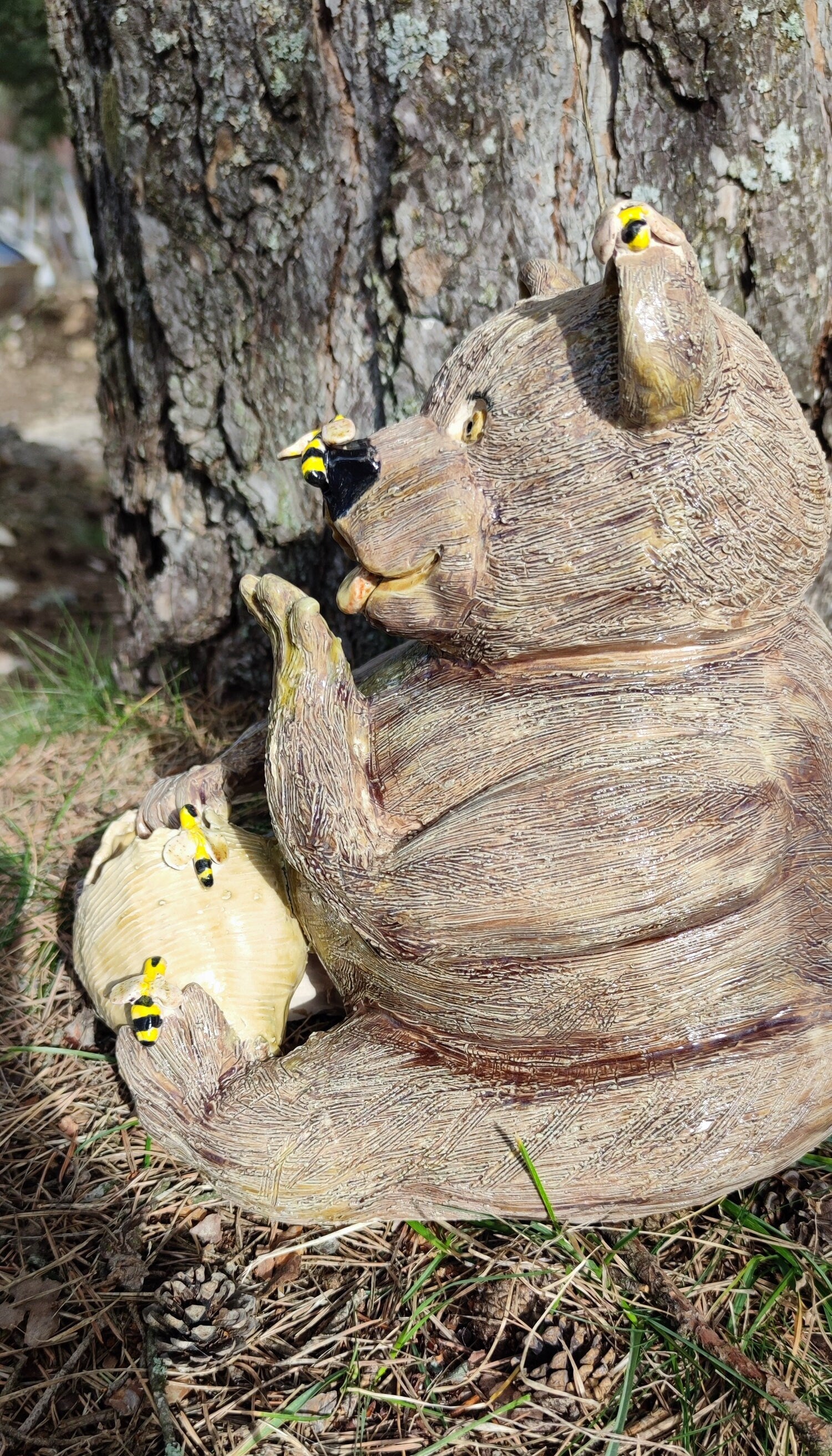 ours en faïence émailler-pot de miel -abeille