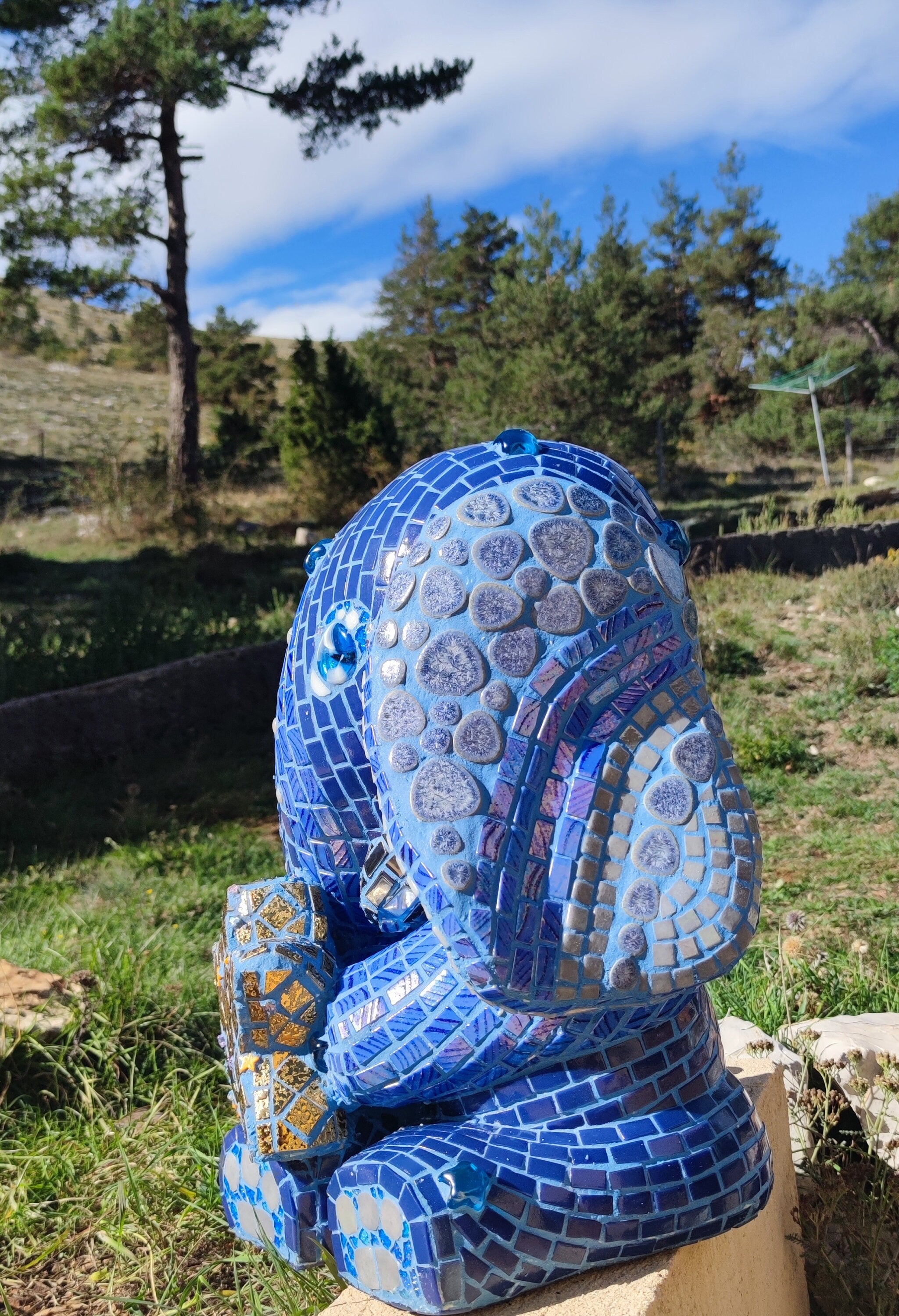 Sculpture éléphant céleste mosaïque – art déco fait main en mosaïque & verre – pièce unique pour intérieur / extérieur / jardin