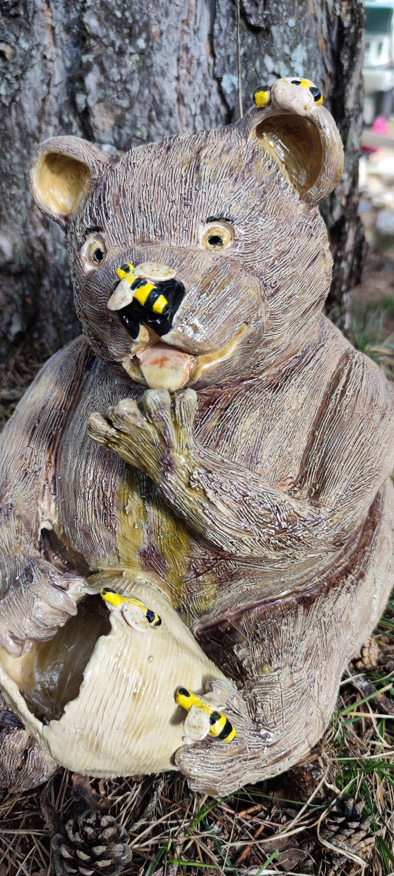 ours en faïence émailler-pot de miel -abeille