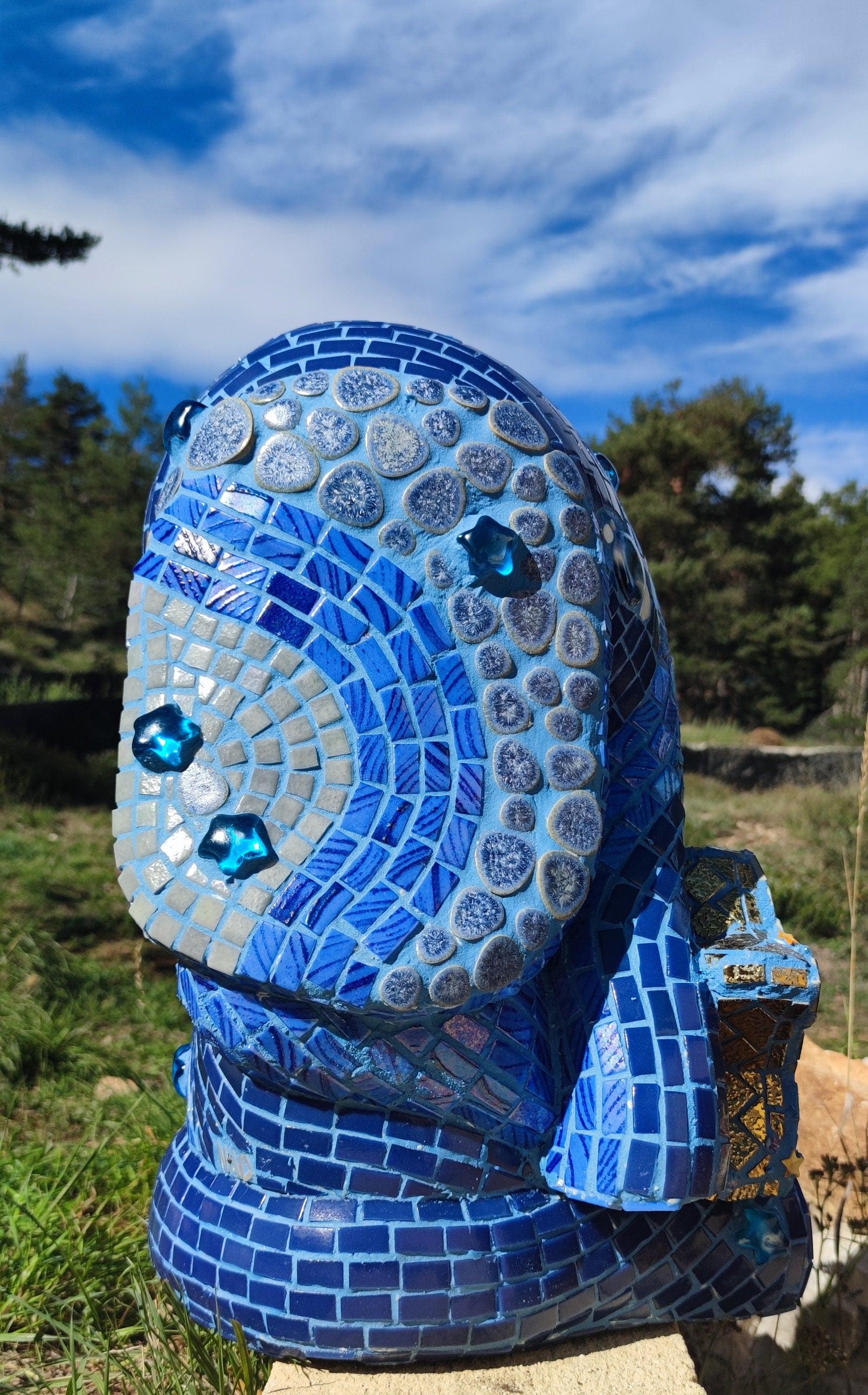 Sculpture éléphant céleste mosaïque – art déco fait main en mosaïque & verre – pièce unique pour intérieur / extérieur / jardin