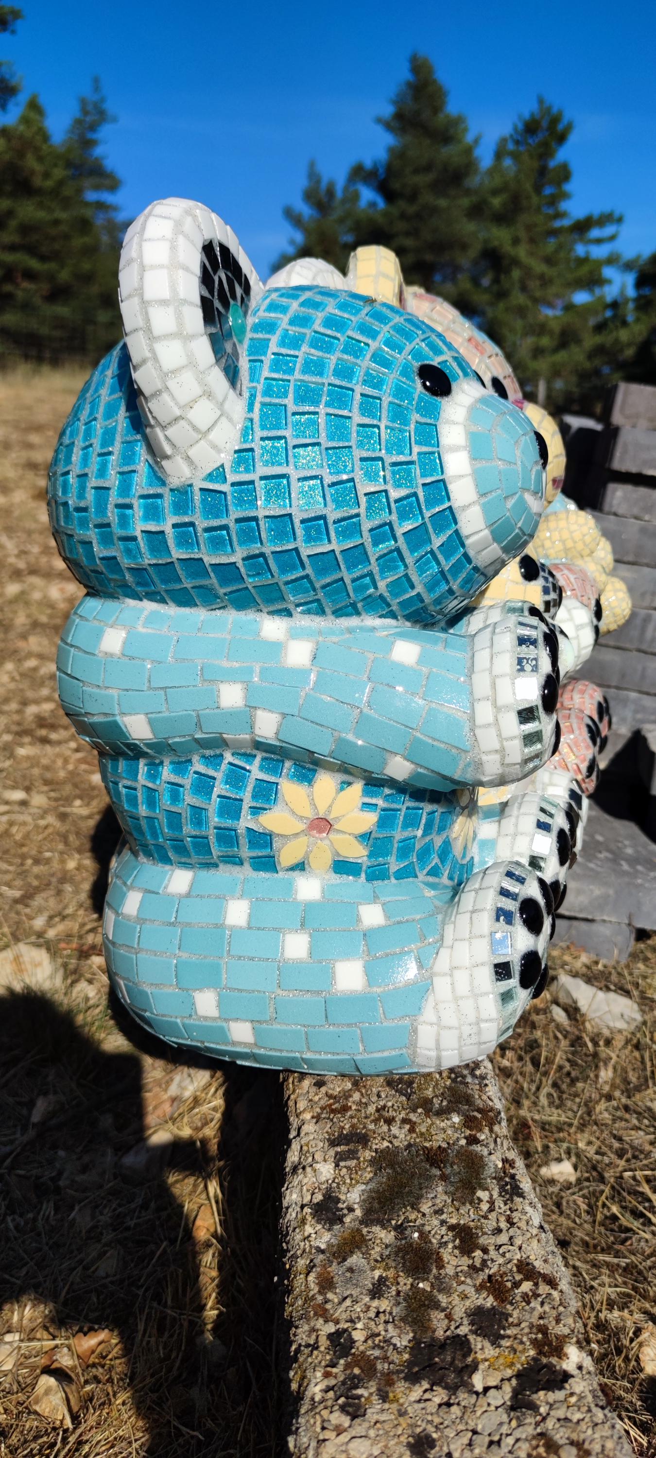 Sculpture famille chamallow ours en mosaïque- sculpture en mosaique