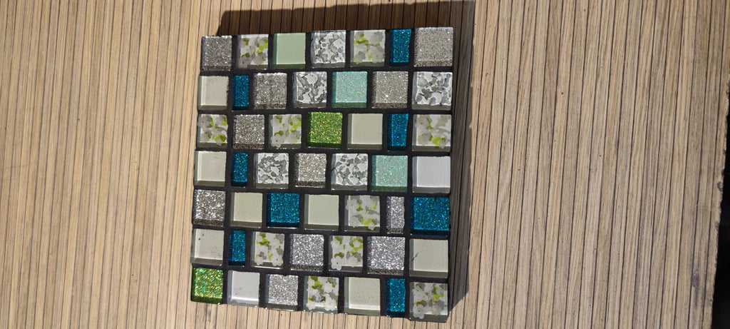 Dessous de plat mosaique verte et argenté