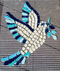 Colombe en mosaïque bleue fait main – Décoration murale moderne en verre – Oiseau artistique – Cadeau original fait main