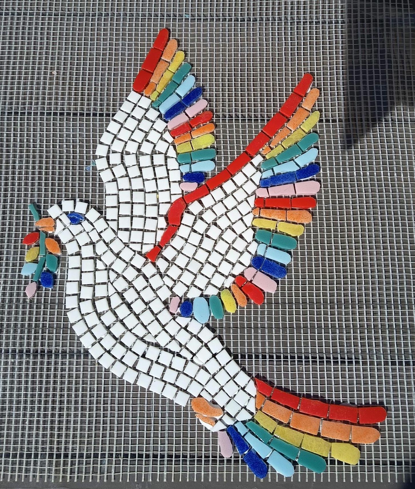 Colombe mosaïque faite main – Décoration murale colorée – Oiseau paix – Art mural