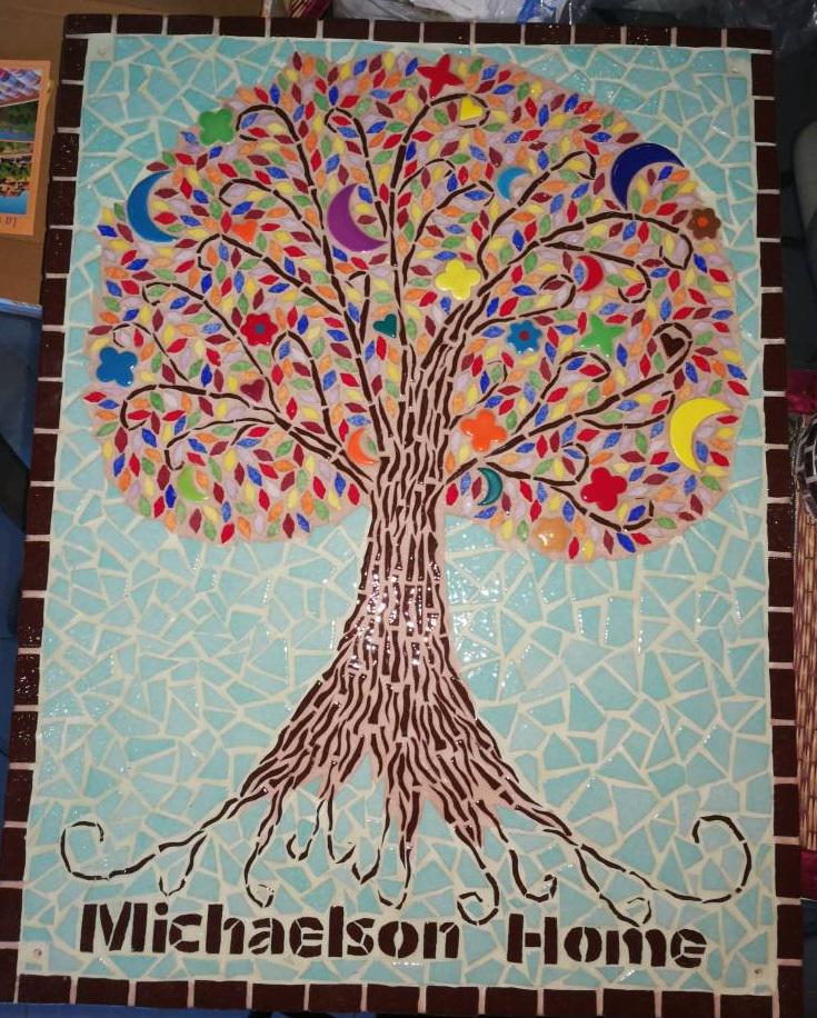 Arbre de vie mosaïque-taille moyenne 38x50 plaque de maison avec prénom sur commande
