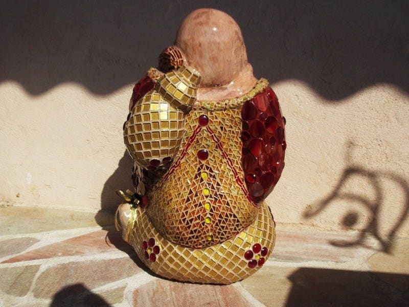 Sculpture mosaïque bouddha – art déco fait main en mosaïque & verre – pièce unique pour intérieur / extérieur / jardin