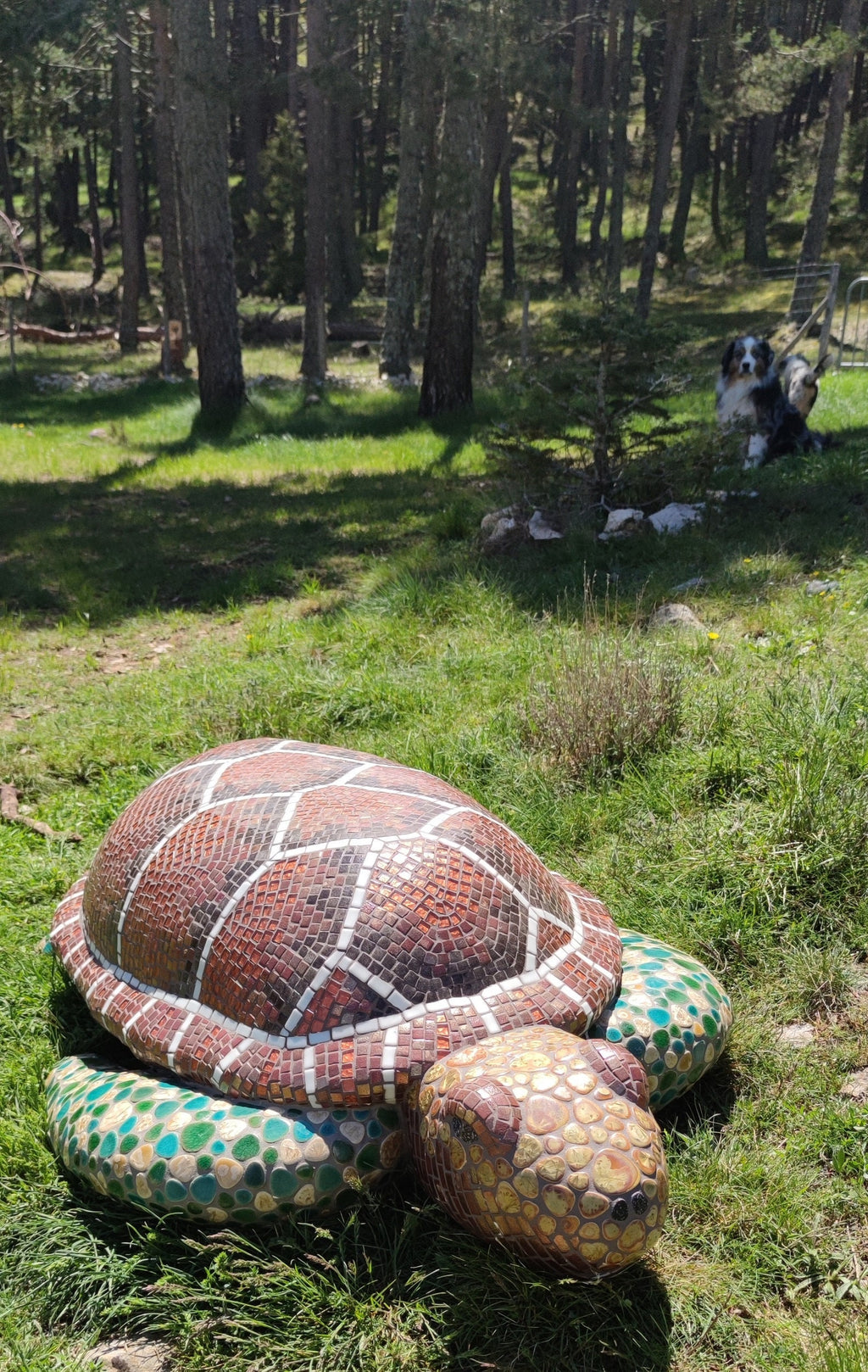 Sculpture mosaïque tortue – art déco fait main en mosaïque & verre – pièce unique pour intérieur / extérieur / jardin