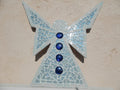 Ange mosaïque  vetrocristal bleu pailleté, emaux de verre bleu et bille de verre