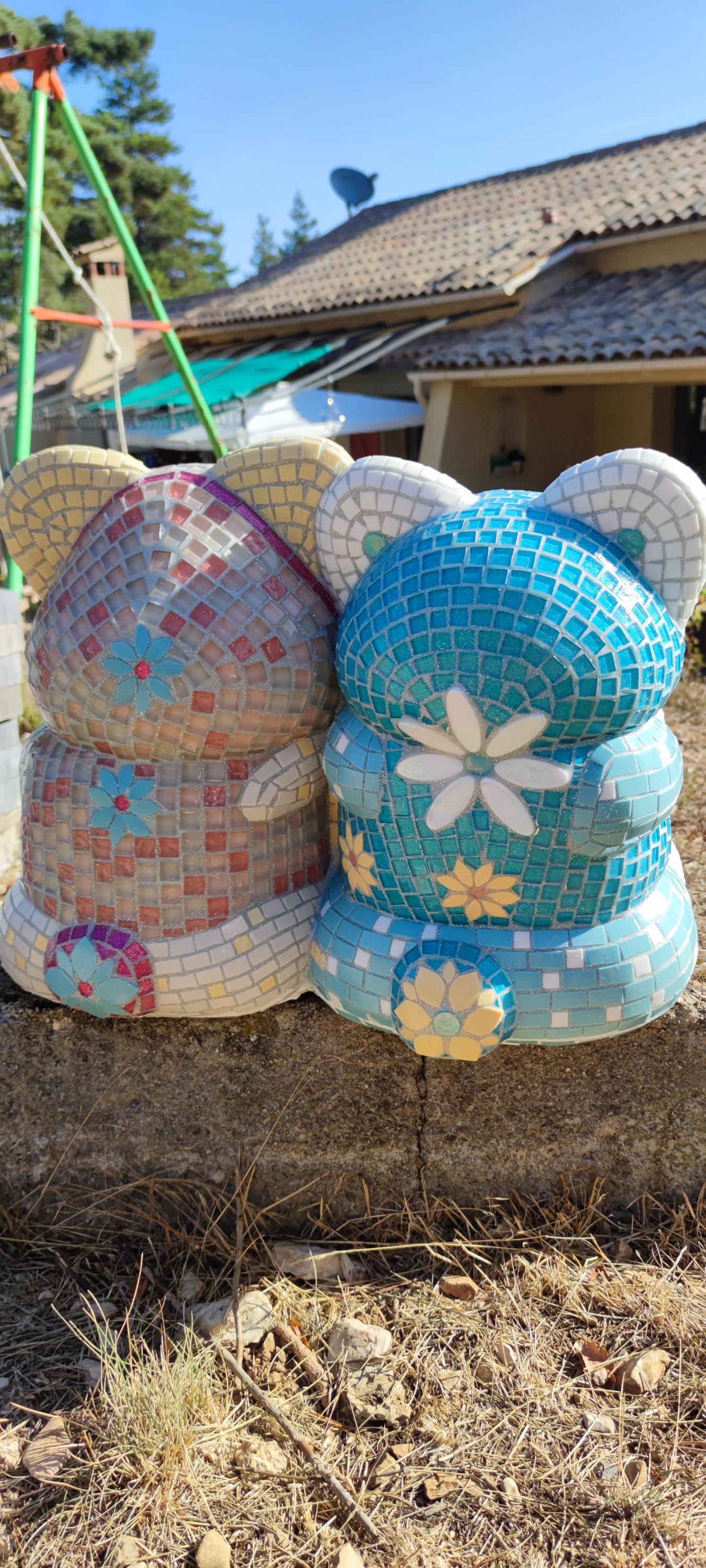 Sculpture famille chamallow ours en mosaïque- sculpture en mosaique