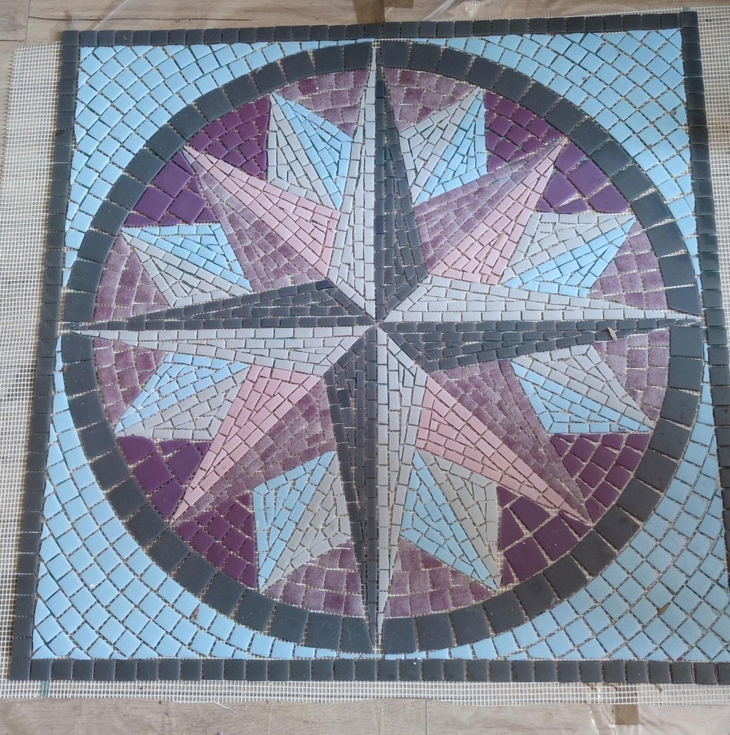 Mosaïque piscine Rose des vents sur filet  sur commande