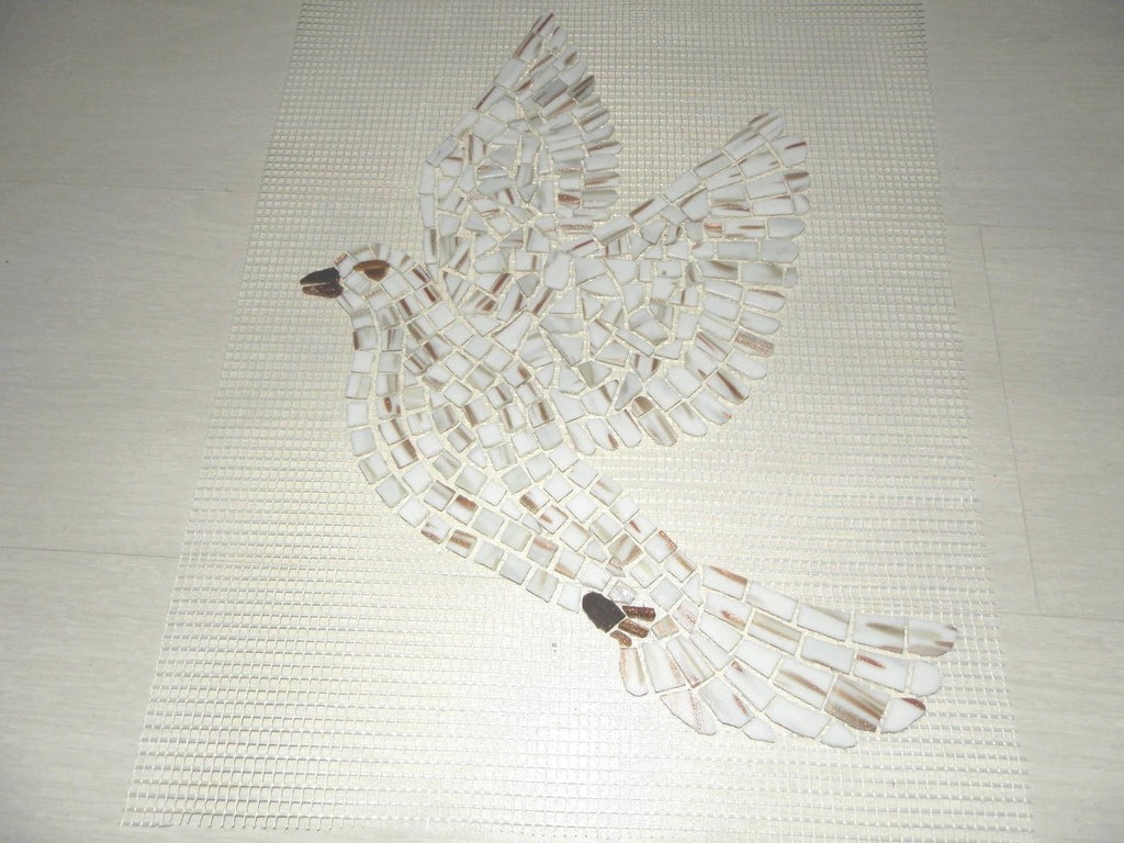 Grande colombe mosaïque pâte de verre gemmé blanc et marron