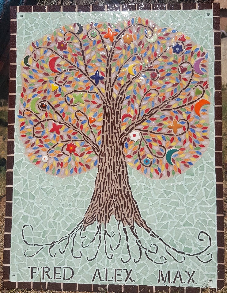 Arbre de vie mosaïque-taille moyenne 38x50 plaque de maison avec prénom sur commande