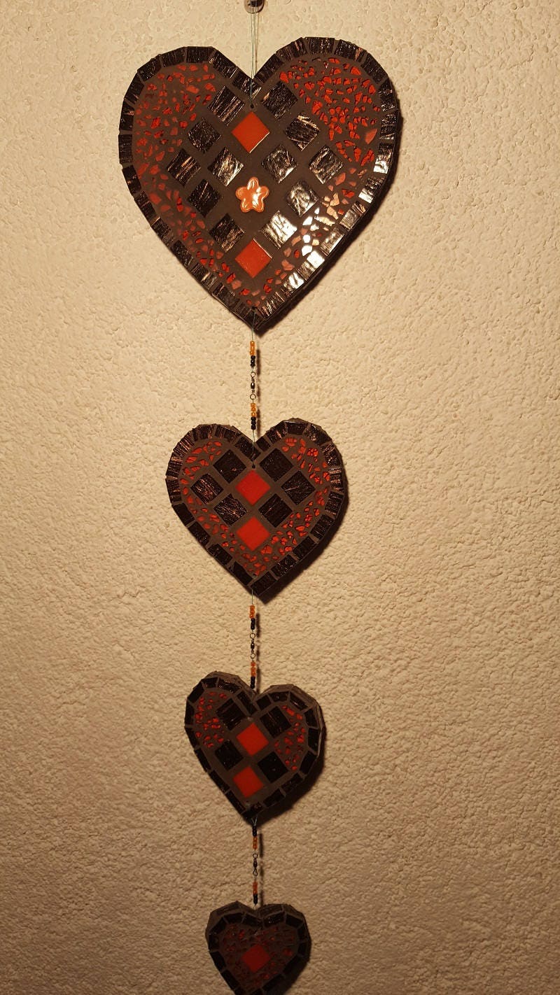 Mosaik-Herz-Pendelleuchte schwarz, orange