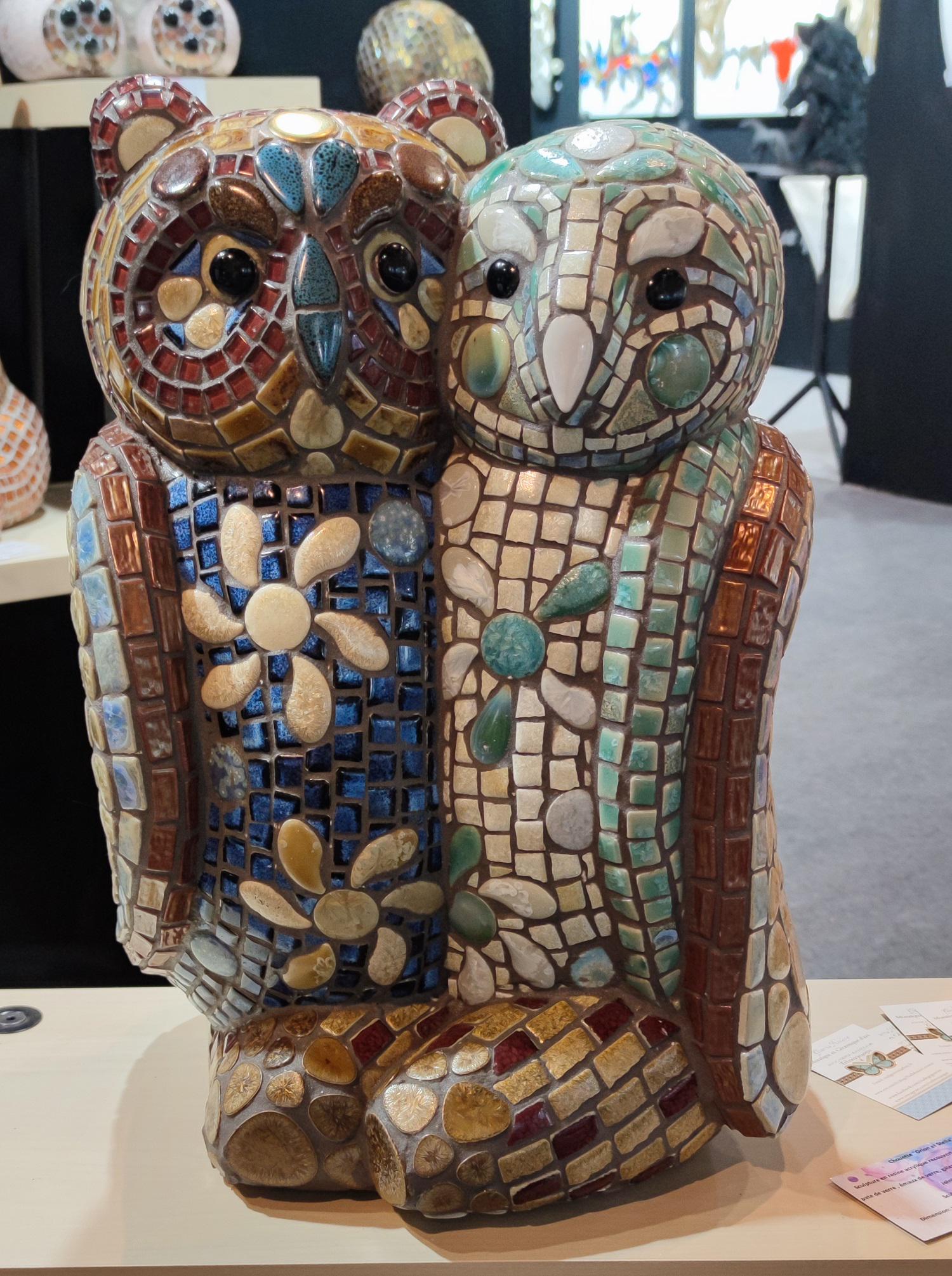 Orion et Stella , Couple de chouette- sculpture en mosaïque