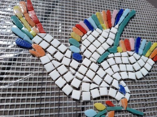 Colombe mosaïque faite main – Décoration murale colorée – Oiseau paix – Art mural