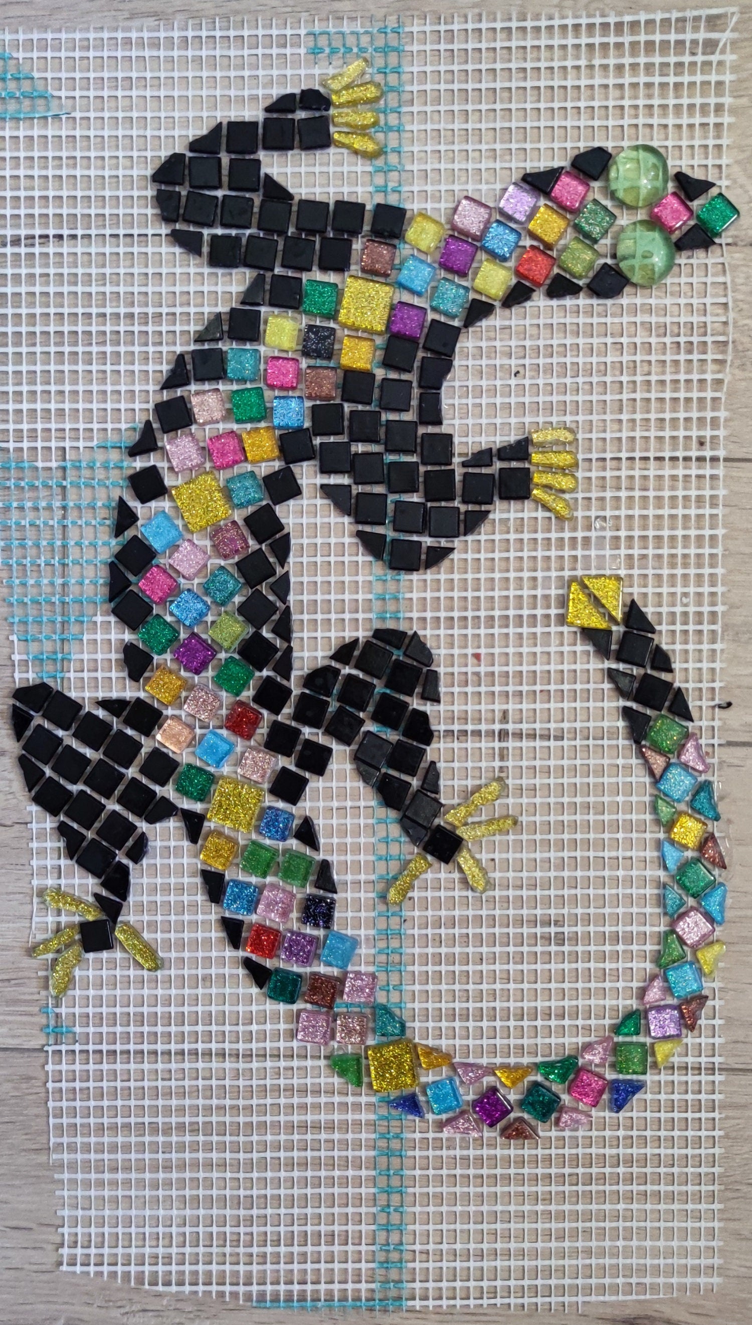 Salamandre mosaïque multicolore pailleté et noir