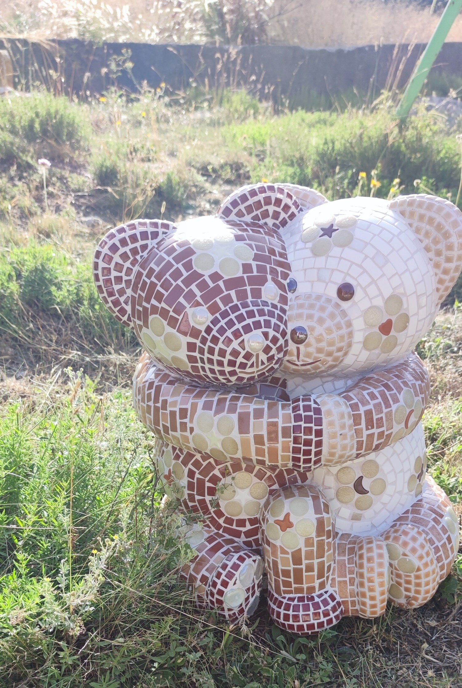 Sculpture mosaïque ours – art déco fait main en mosaïque & verre – pièce unique pour intérieur / extérieur / jardin