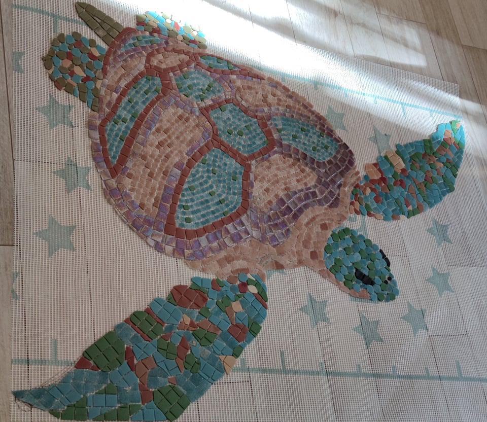 Tortue de mer en mosaïque pour piscine