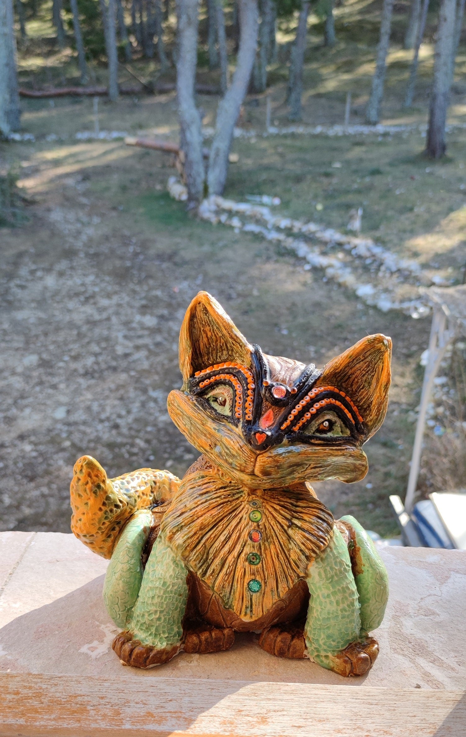 Renard en faïence féerique- renard imaginaire