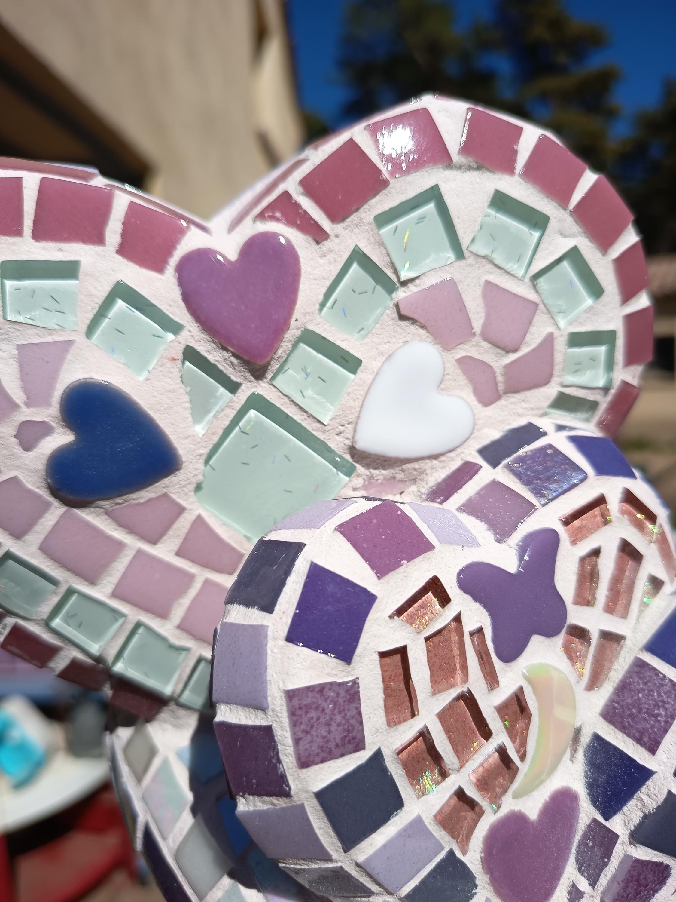 Cœur mosaïque rose pastel & lilas – Décoration féerique faite main – Univers doux et romantique