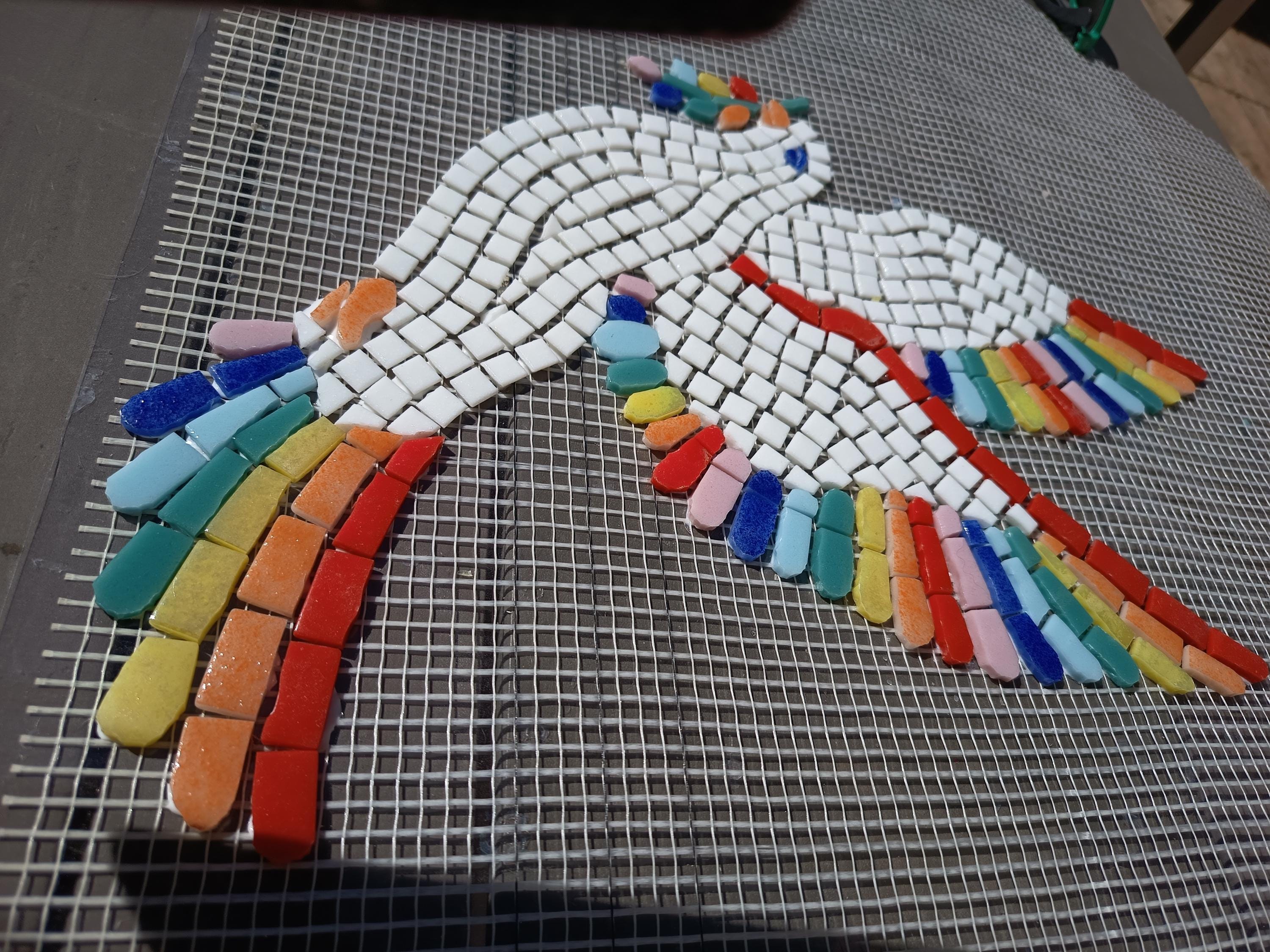 Colombe mosaïque faite main – Décoration murale colorée – Oiseau paix – Art mural