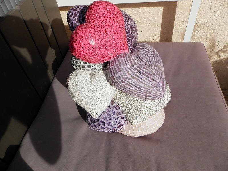 Sculpture mosaïque coeur – art déco fait main en mosaïque & verre – pièce unique pour intérieur / extérieur / jardin