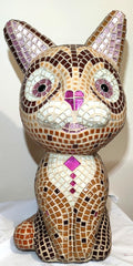 Sculpture mosaïque chat – art déco fait main en mosaïque & verre – pièce unique pour intérieur / extérieur / jardin