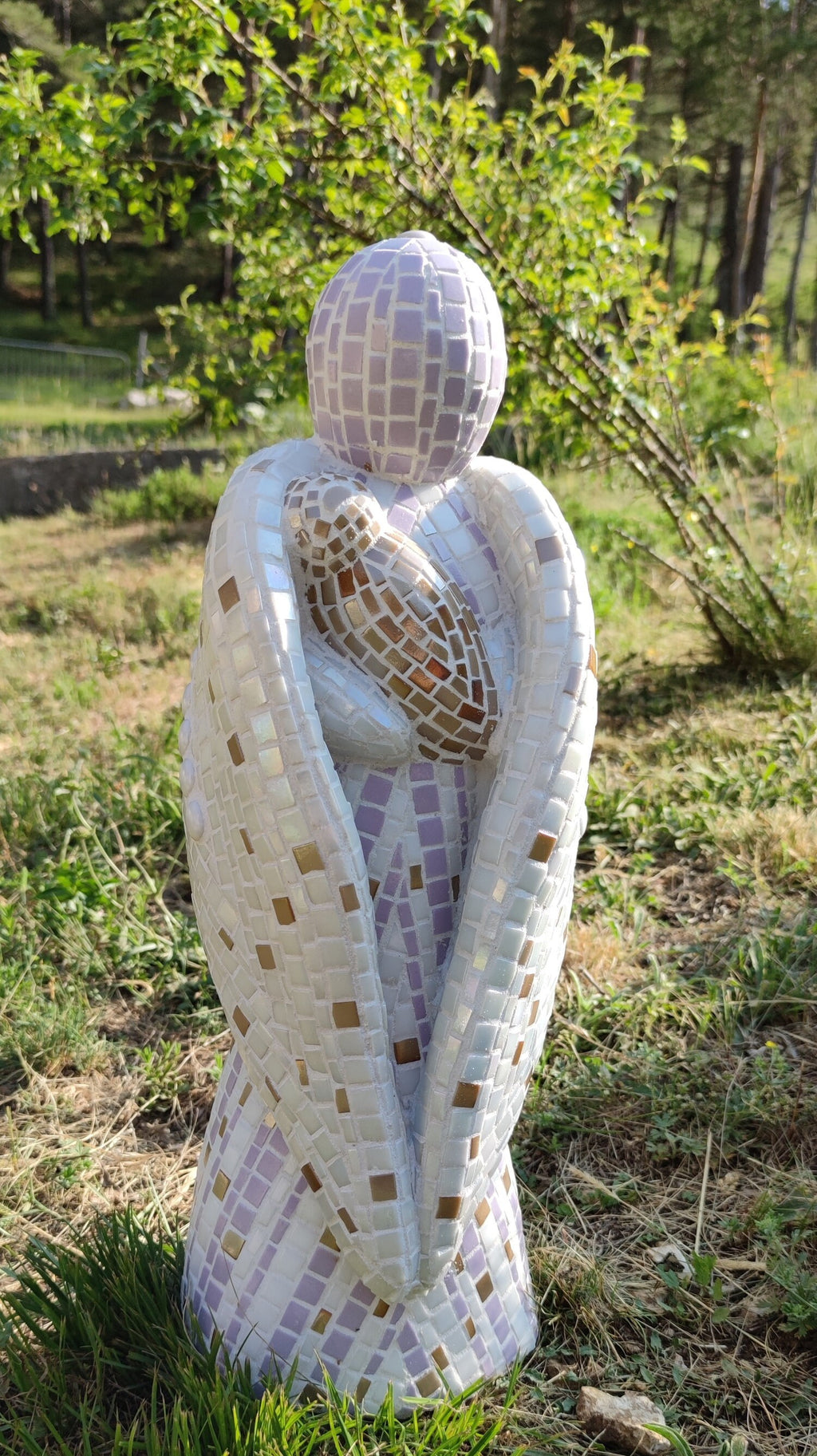 Sculpture ange mosaïque ours – art déco fait main en mosaïque & verre – pièce unique pour intérieur / extérieur / jardin