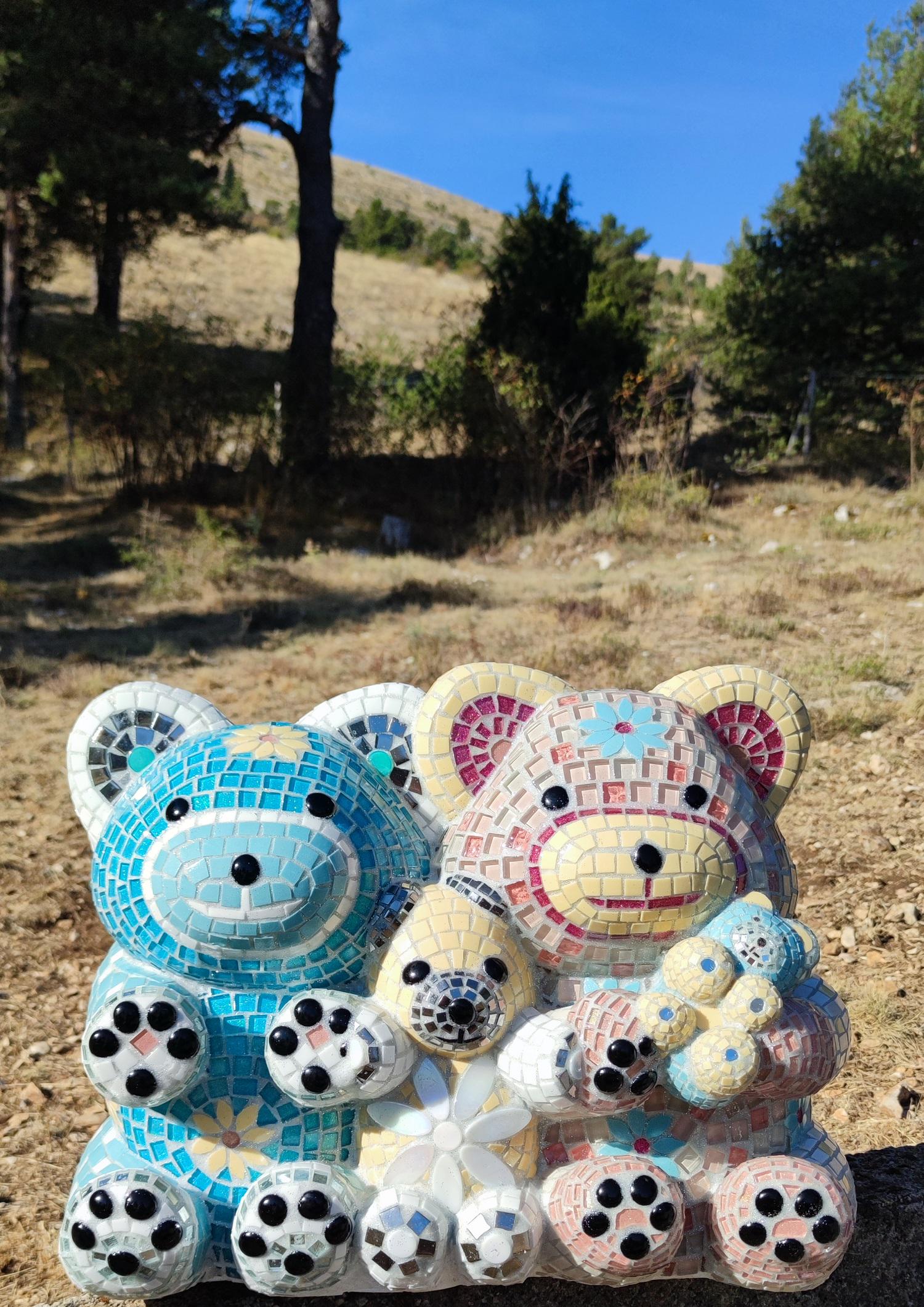 Sculpture famille chamallow ours en mosaïque- sculpture en mosaique