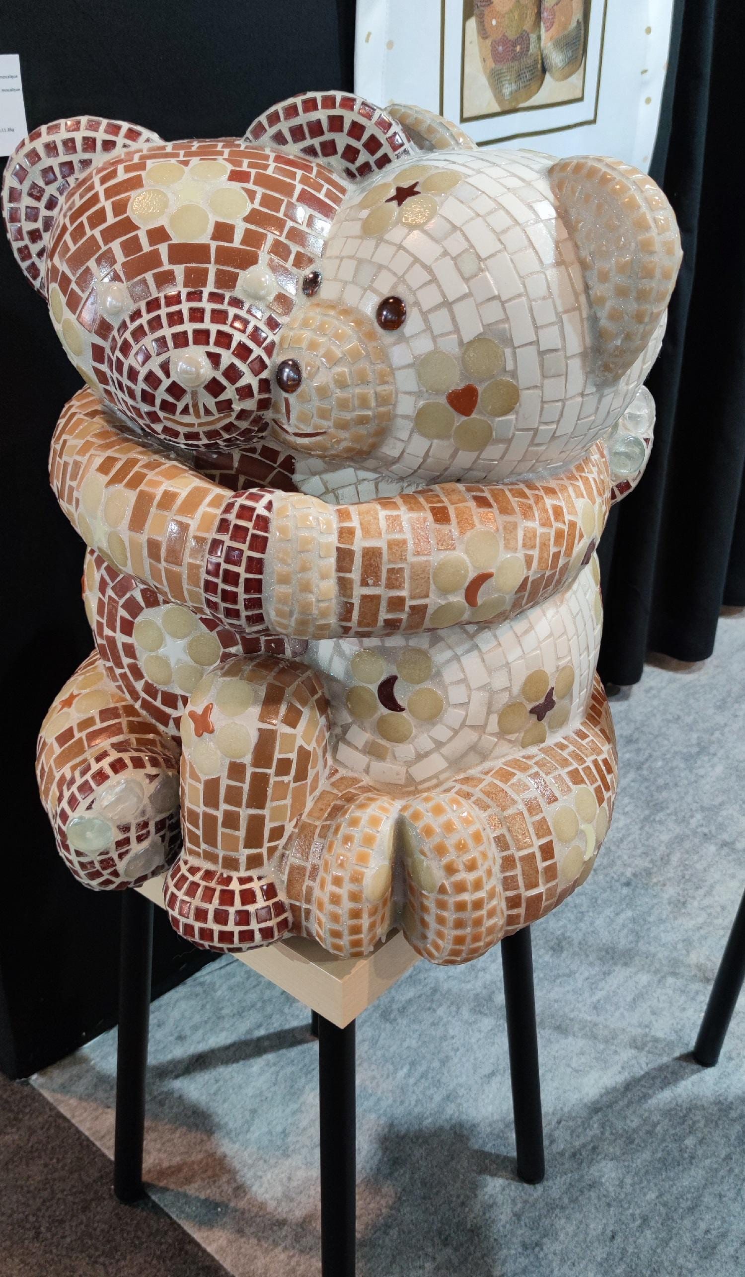 Sculpture mosaïque ours – art déco fait main en mosaïque & verre – pièce unique pour intérieur / extérieur / jardin