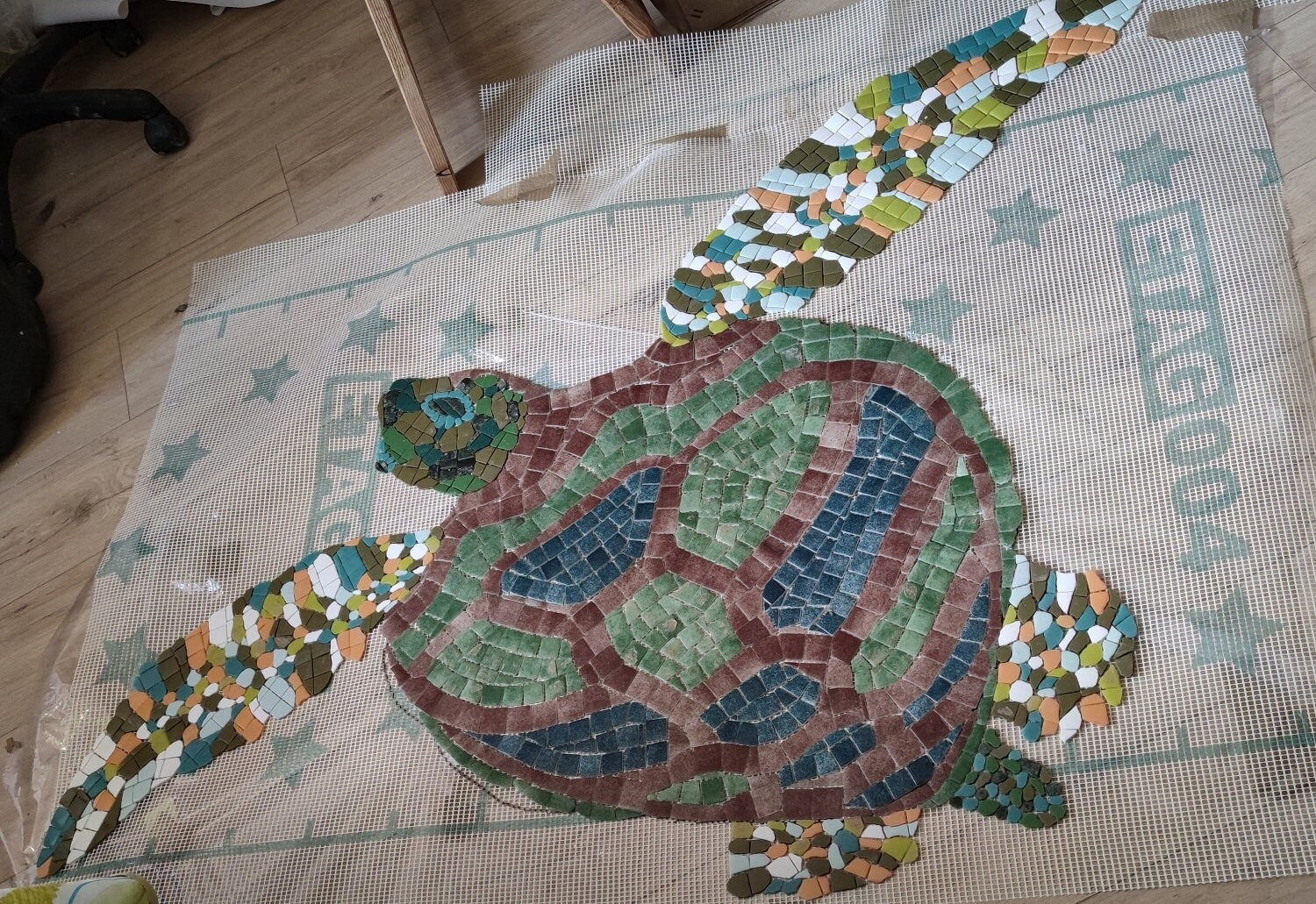 Tortue de mer en mosaïque pour piscine