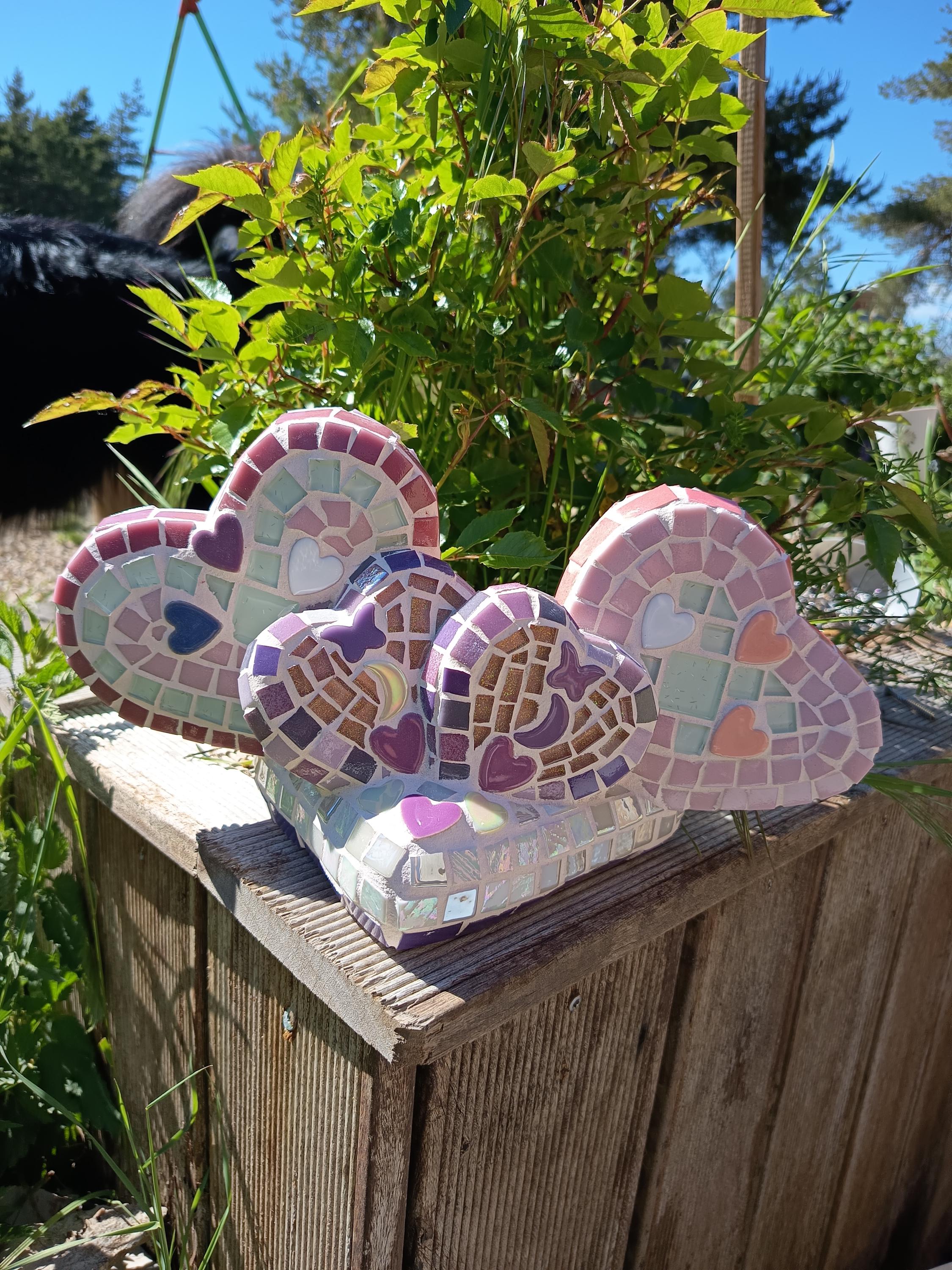 Cœur mosaïque rose pastel & lilas – Décoration féerique faite main – Univers doux et romantique