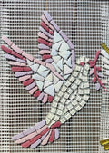 Colombe mosaique rose, parme, blanc et fushia