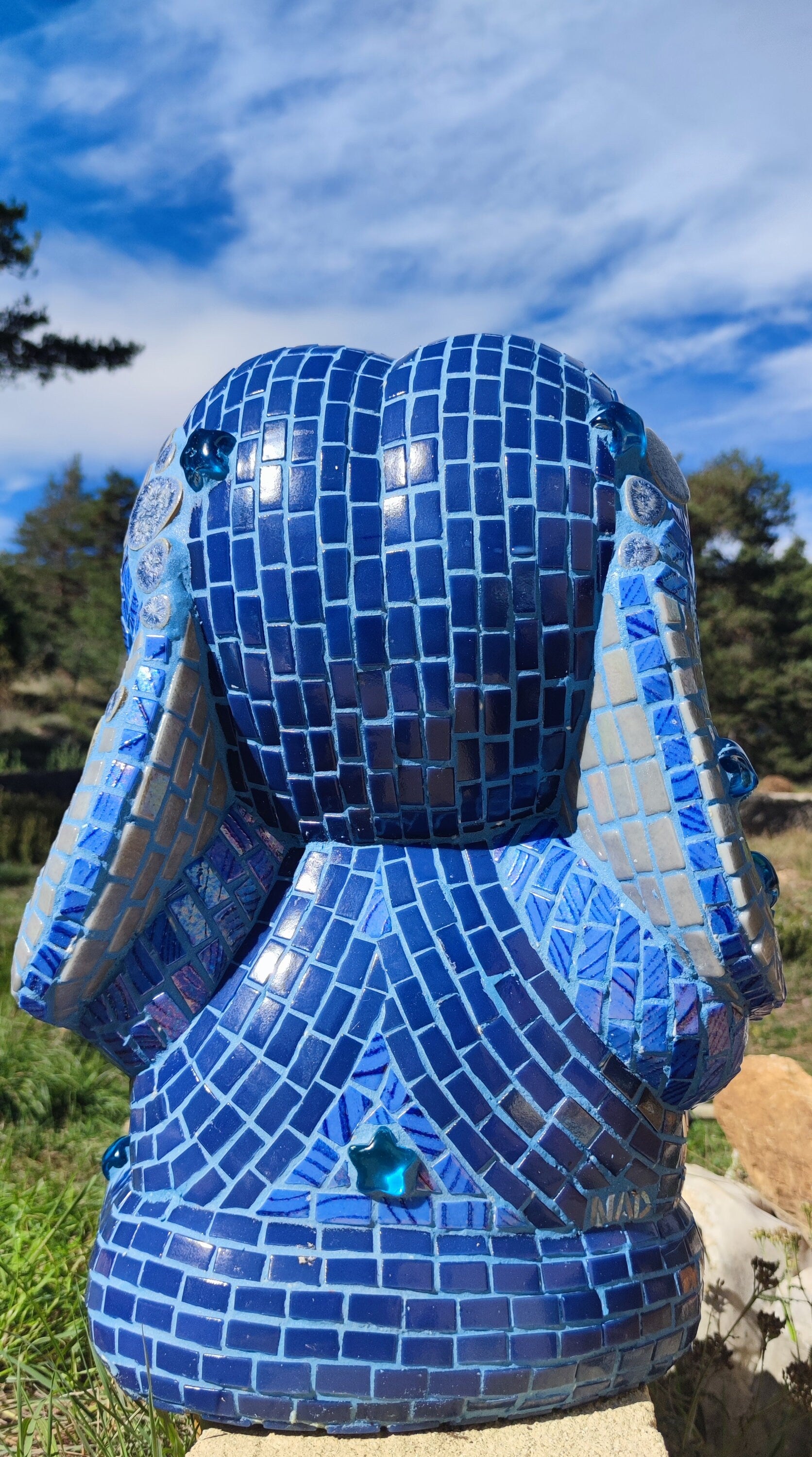 Sculpture éléphant céleste mosaïque – art déco fait main en mosaïque & verre – pièce unique pour intérieur / extérieur / jardin