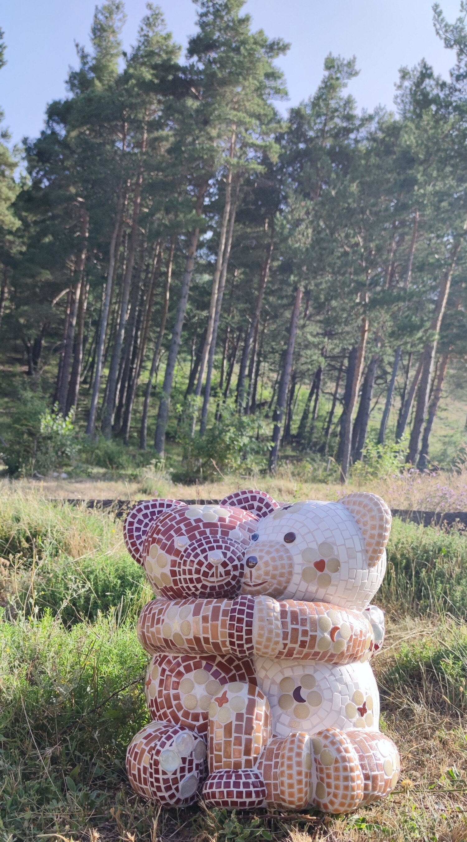 Sculpture mosaïque ours – art déco fait main en mosaïque & verre – pièce unique pour intérieur / extérieur / jardin