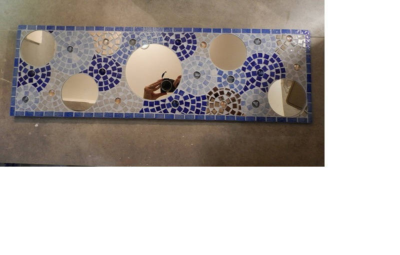 Miroir mosaïque vertical  bleu gris argenté