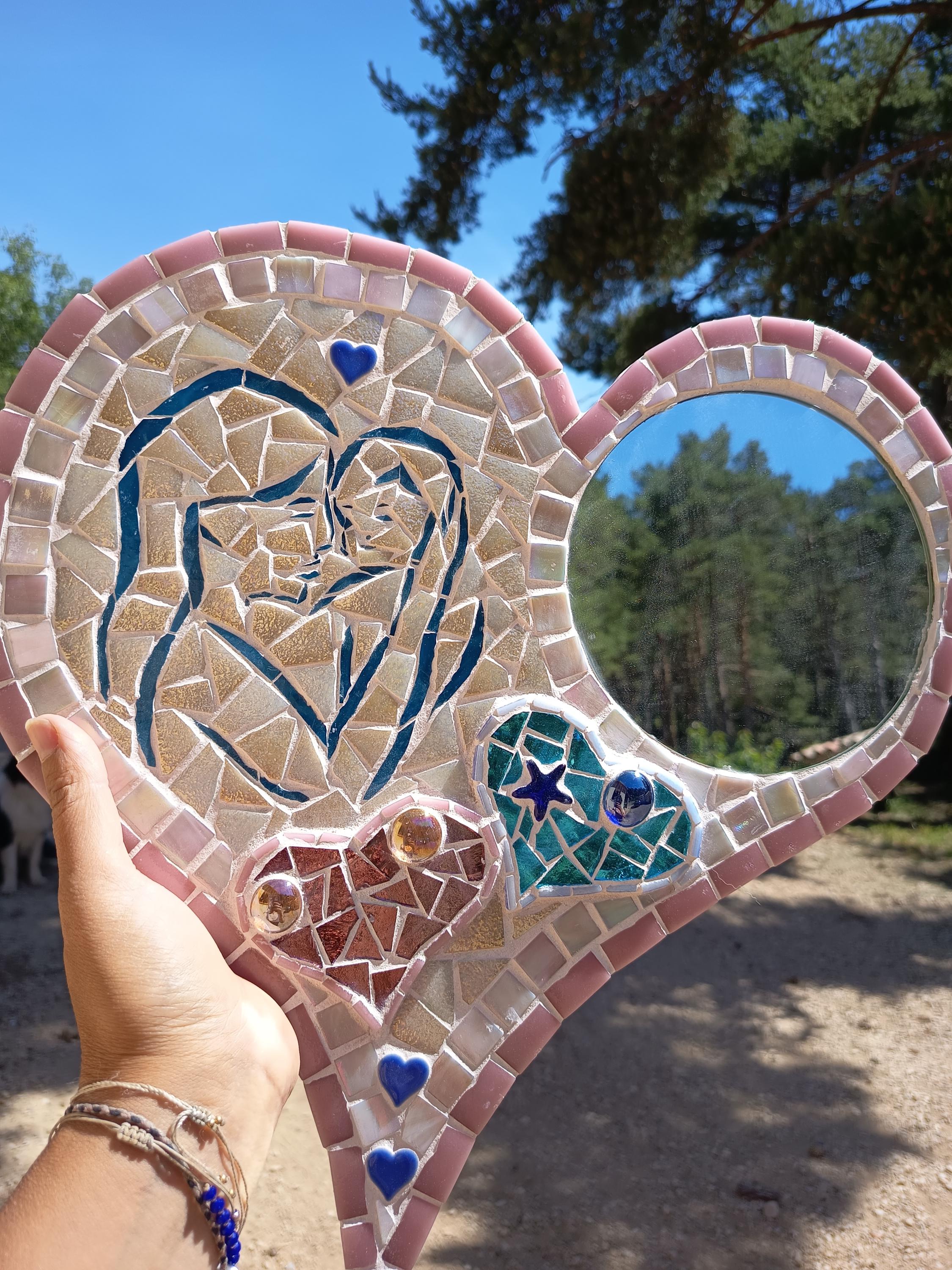 Miroir mosaïque Maman & Enfant – cadeau de naissance ou fête des mères – fait main