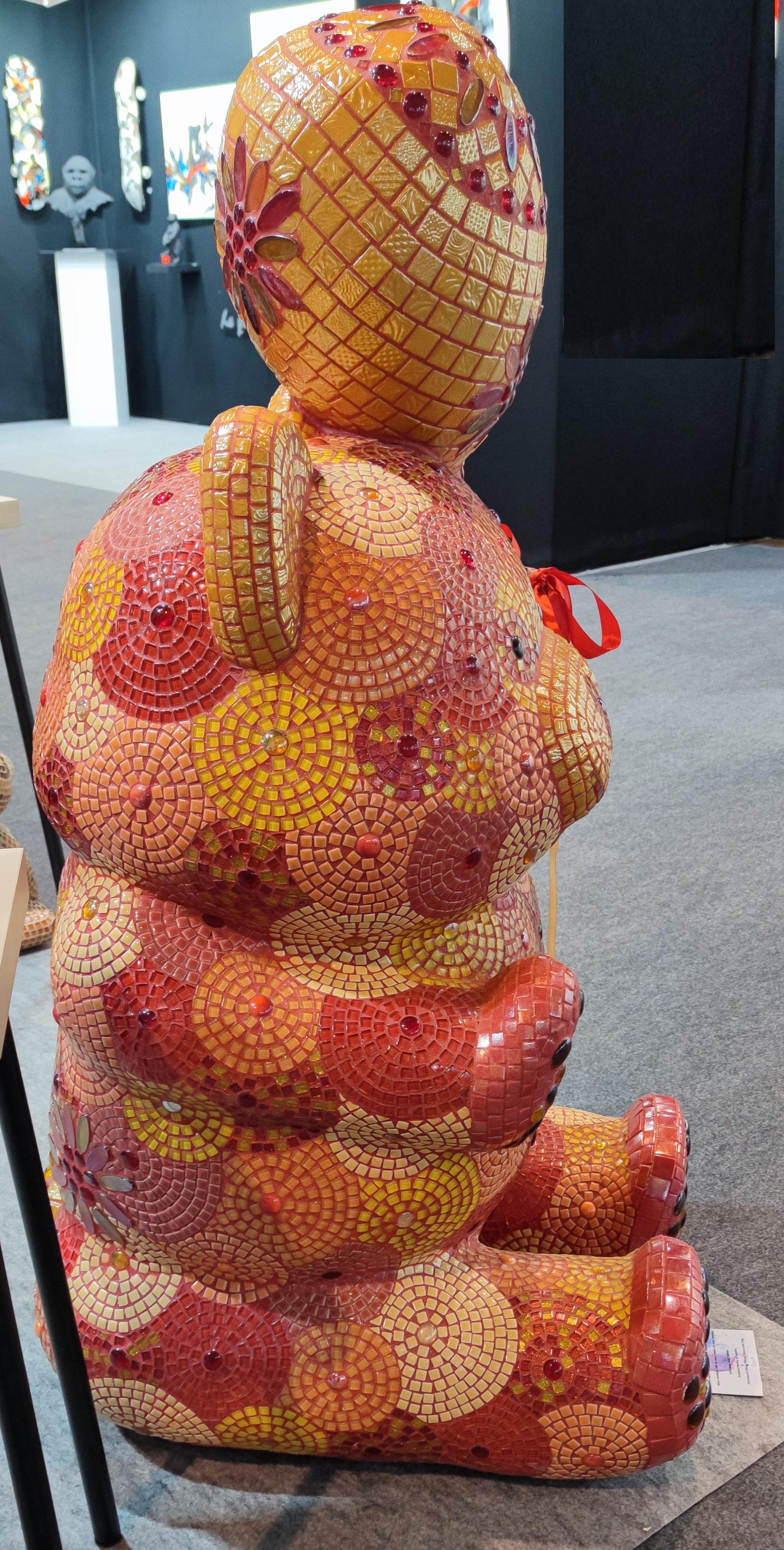 Sculpture mosaïque ours ballon "Joyeux"- art déco fait main en mosaïque & verre – pièce unique pour intérieur / extérieur / jardin