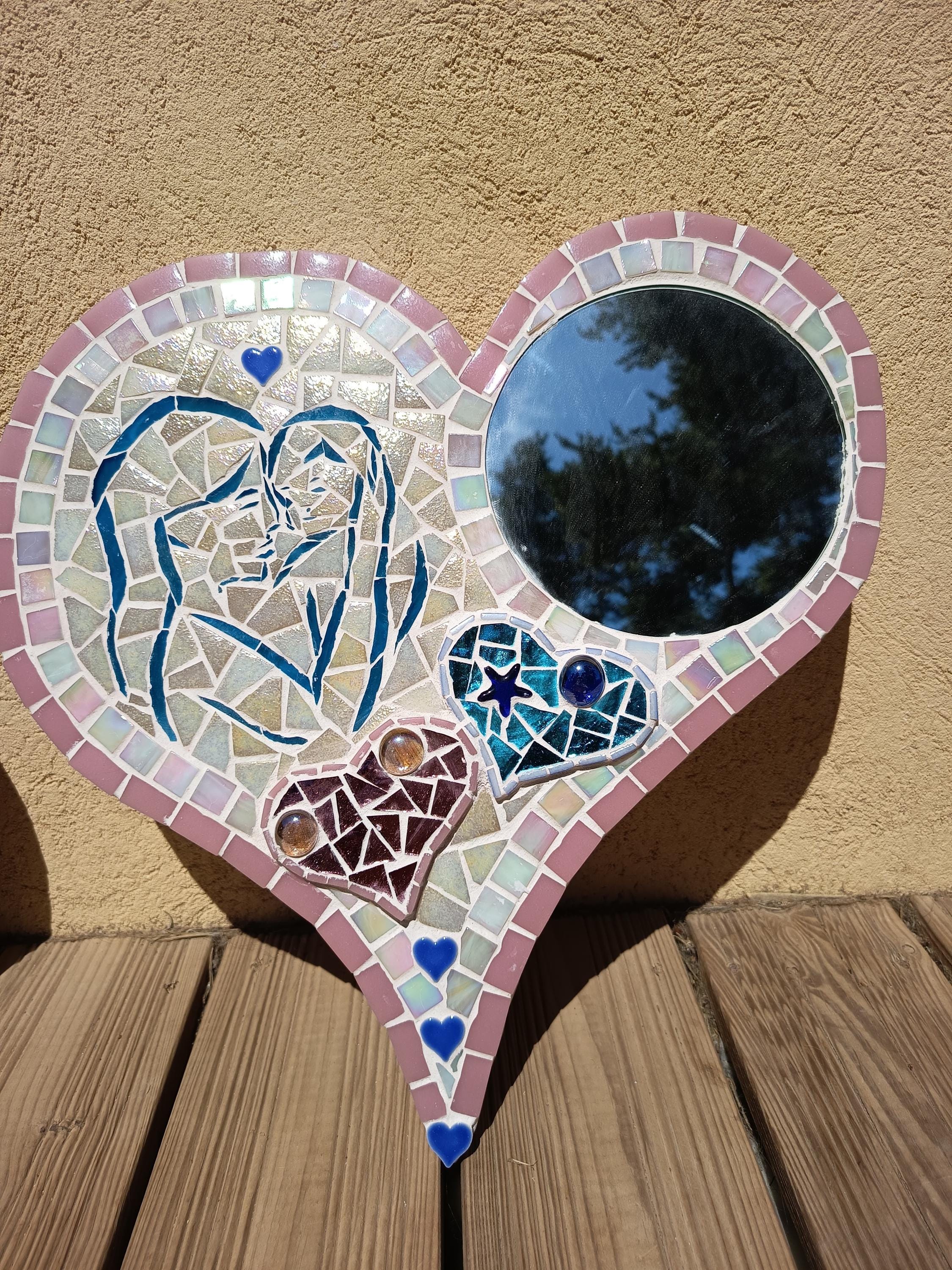 Miroir mosaïque Maman & Enfant – cadeau de naissance ou fête des mères – fait main