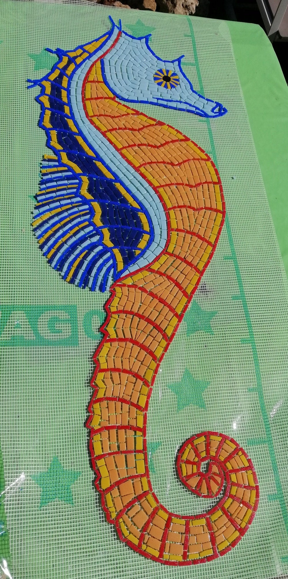 Hippocampe en mosaïque pour piscine- motif piscine