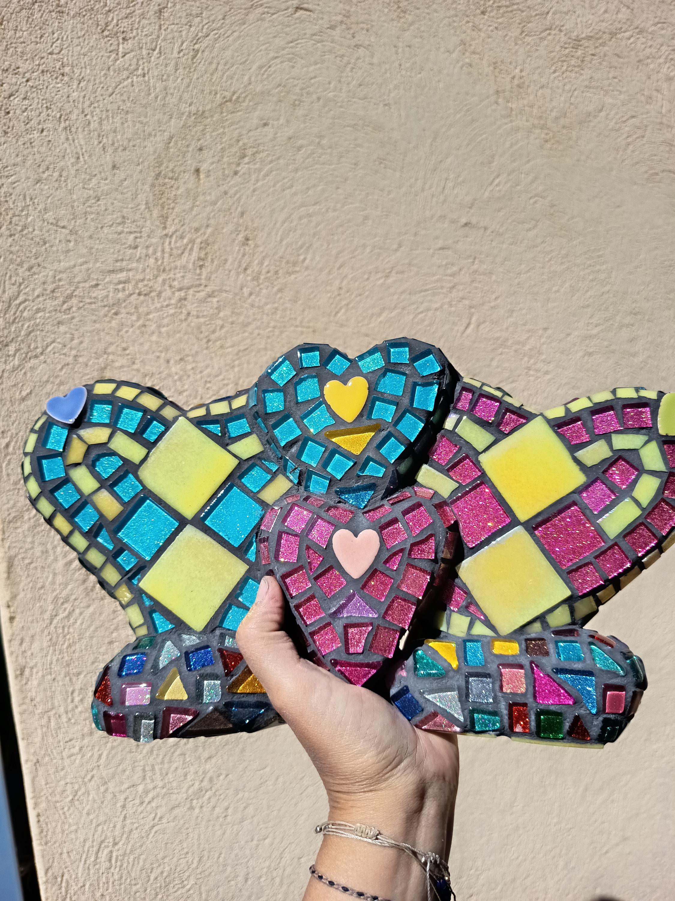 Cœur mosaïque holographique noir & néon – Déco pop arty faite main – Pièce unique scintillante