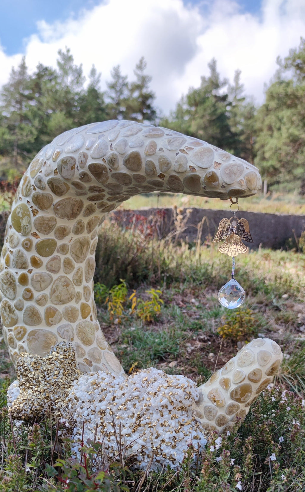 Sculpture mosaïque lune étoile– art déco fait main en mosaïque & verre – pièce unique pour intérieur / extérieur / jardin