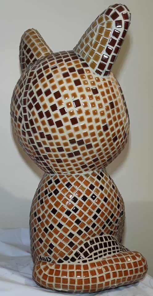 Sculpture mosaïque chat – art déco fait main en mosaïque & verre – pièce unique pour intérieur / extérieur / jardin