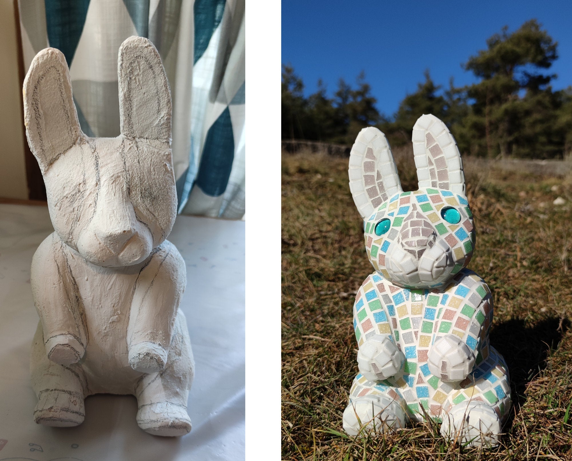 Kit mosaïque lapin . kit mosaïque volume. kit mosaïque 3D. kit lapin en mosaïque a faire soi-même. kit créatif artisanal